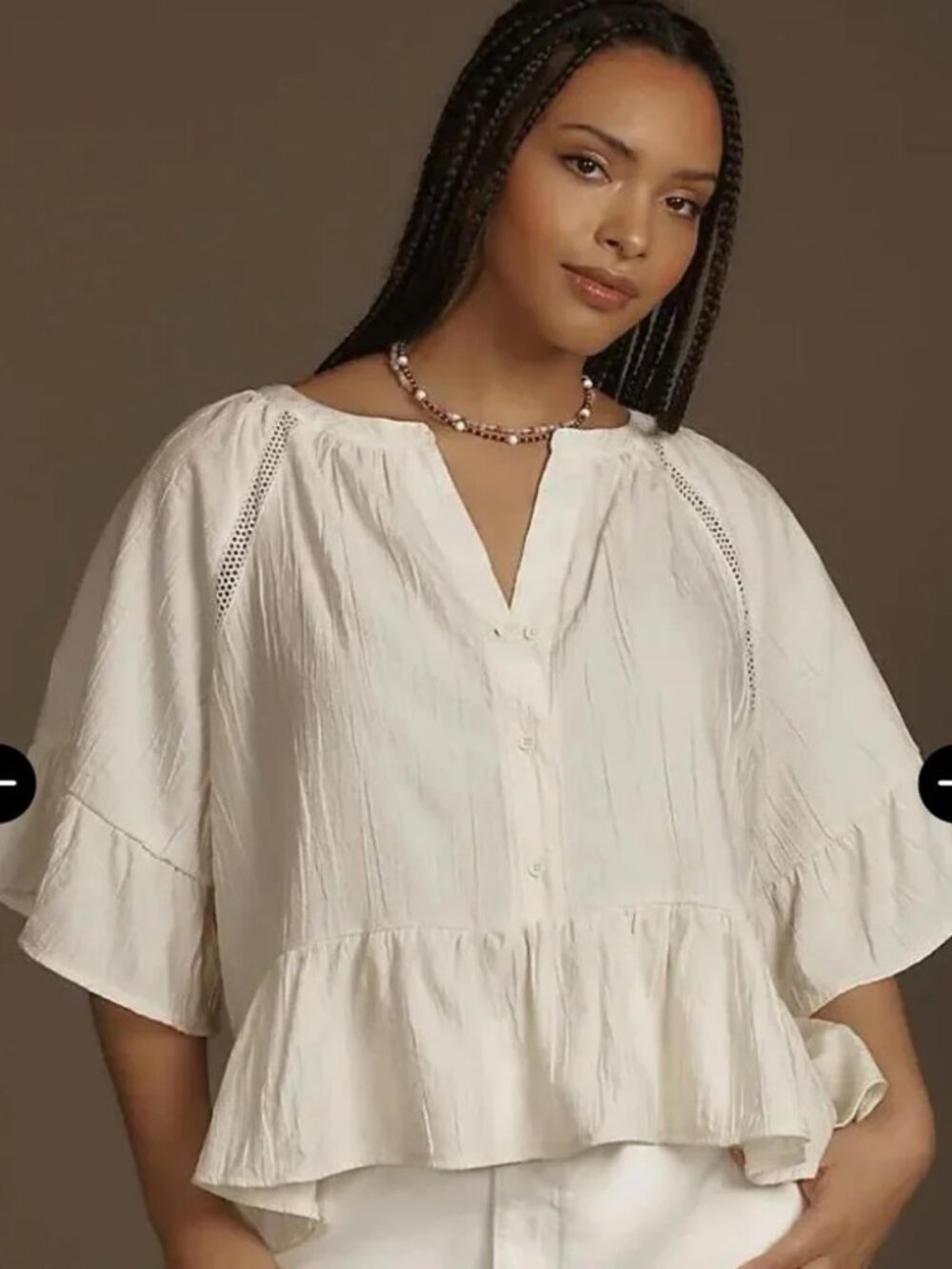 Anthropologie Cream Short Sleeve Peplum Swing Top 1X